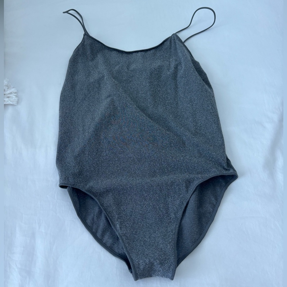 Zara Shimmery Charcoal Gray Bodysuit - M